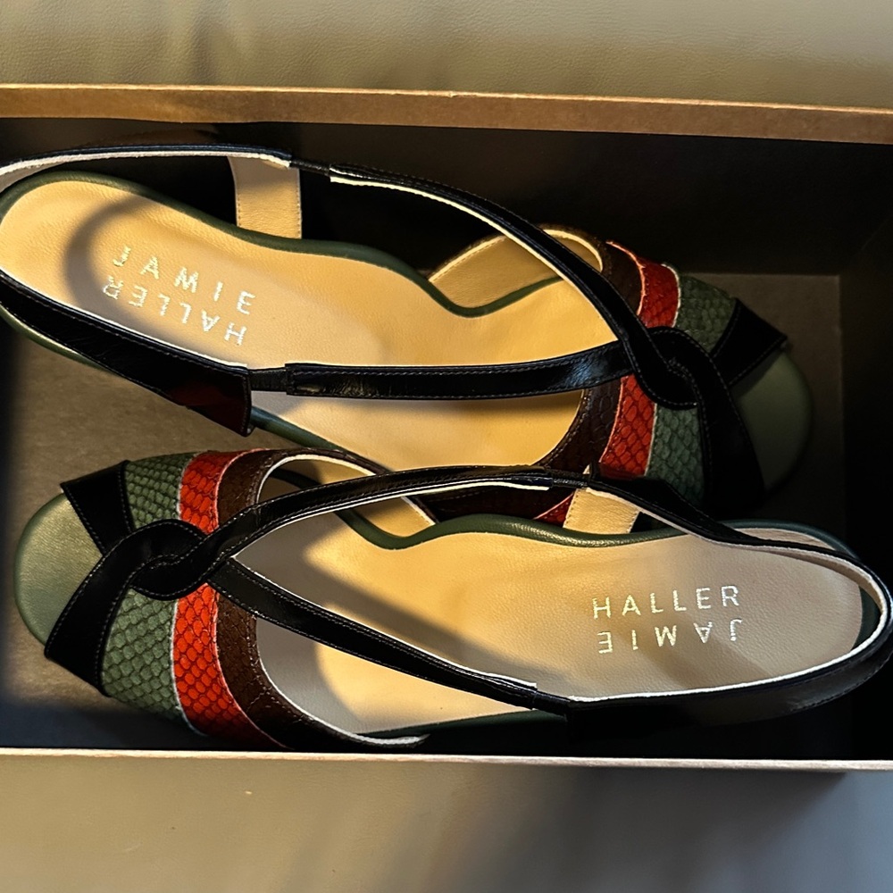 Jamie Haller Women's Stylish Black, Red, and Green Sandals